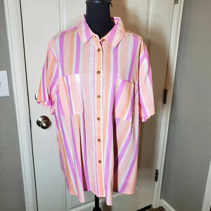 Terra & Sky Women's Plus Size Button Front Camp Shirt 2X (20W-22W)